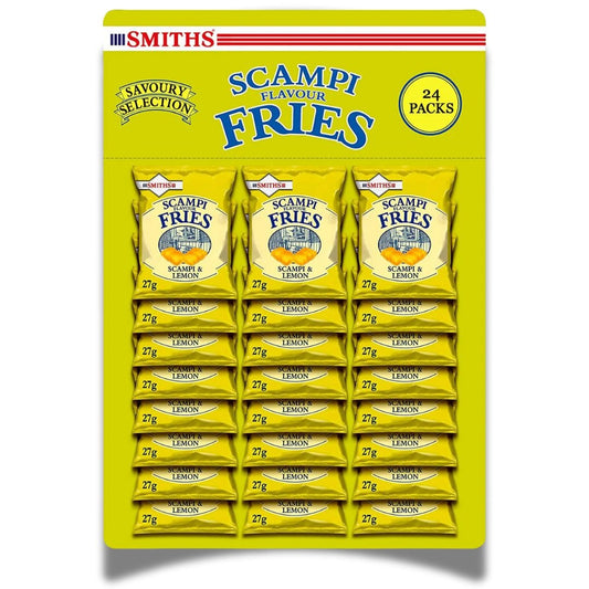 TRADE: SMITHS FRIES Scampi & Lemon Fries Snacks Pub Card 24 x 27g - Bully Snacks & Beers